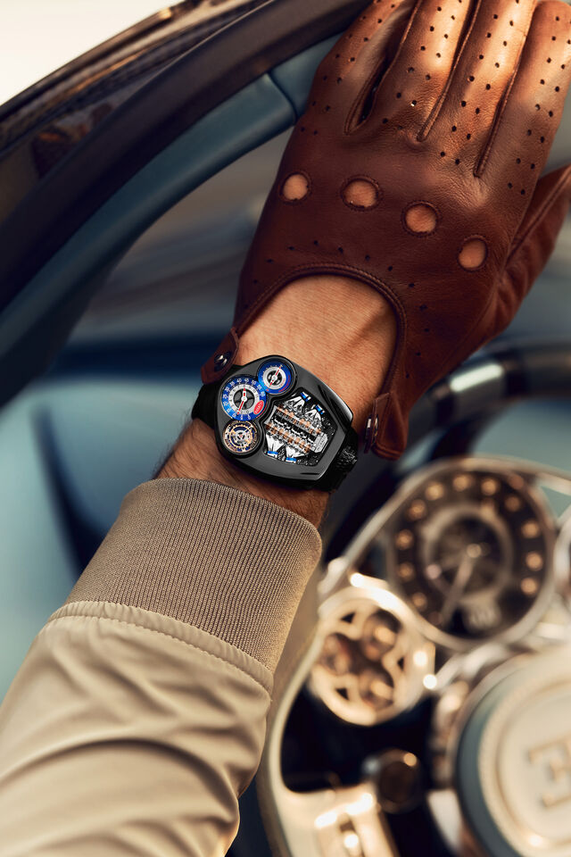 Relógio Bugatti Tourbillon alia alta relojoaria e design automóvel