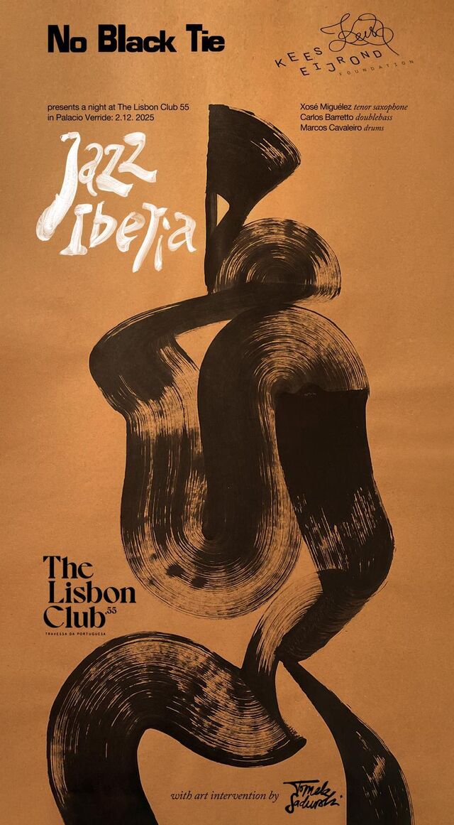 Cartaz Jazz Iberia no The Lisbon Club 55 em Lisboa, com Xosé Miguélez e outros artistas.
