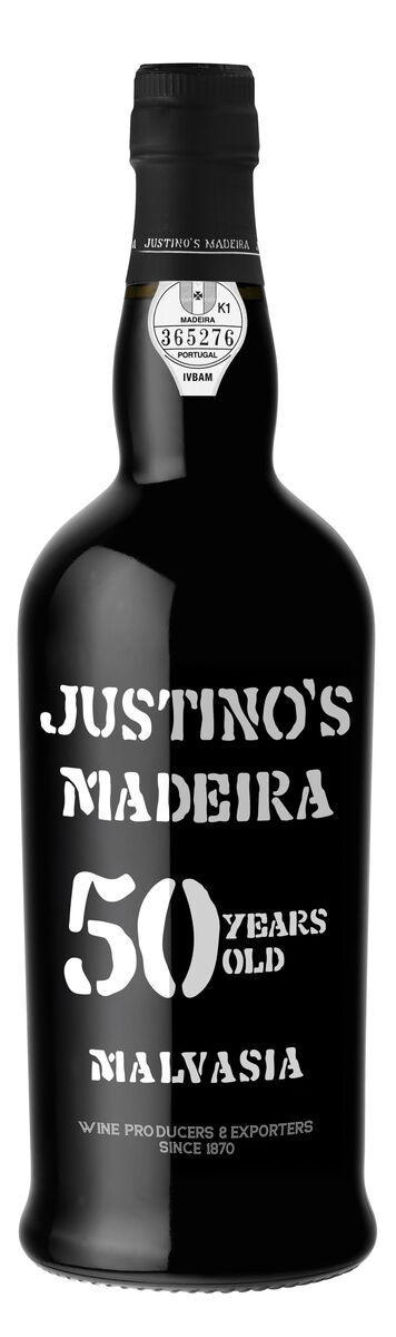 Vinho Madeira Justino's, 50 anos, da casta Malvasia, produzido em Portugal desde 1870