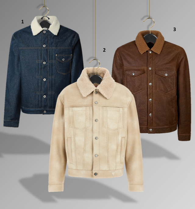 1.Blusão, €70, Pepe Jeans; 2. Blusão, €99,50, Guess; 3. Blusão, €3600, Eleventy Milano. 