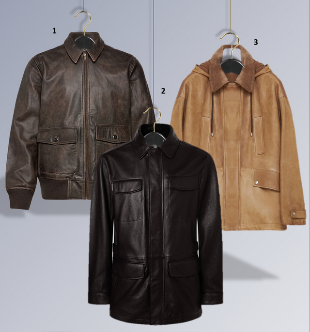 1. Blusão Clayton, €390, Levi’s; 2. Casaco Nº14 Saville Row, €1999, Hackett London; 3. Parka, €6500, Loewe.  